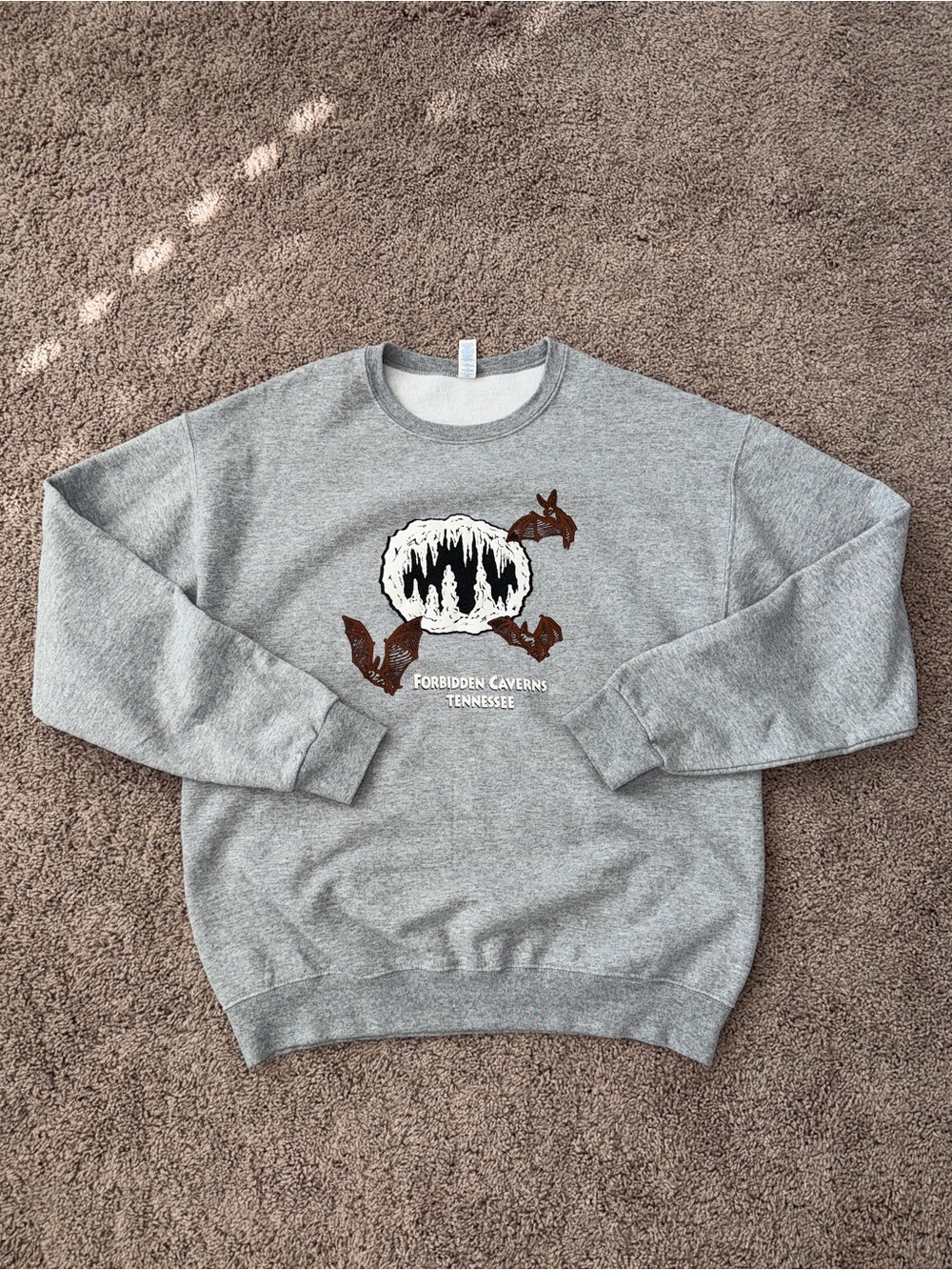 Jerzees Gray Crewneck Sweatshirt with Brown & White Graphic